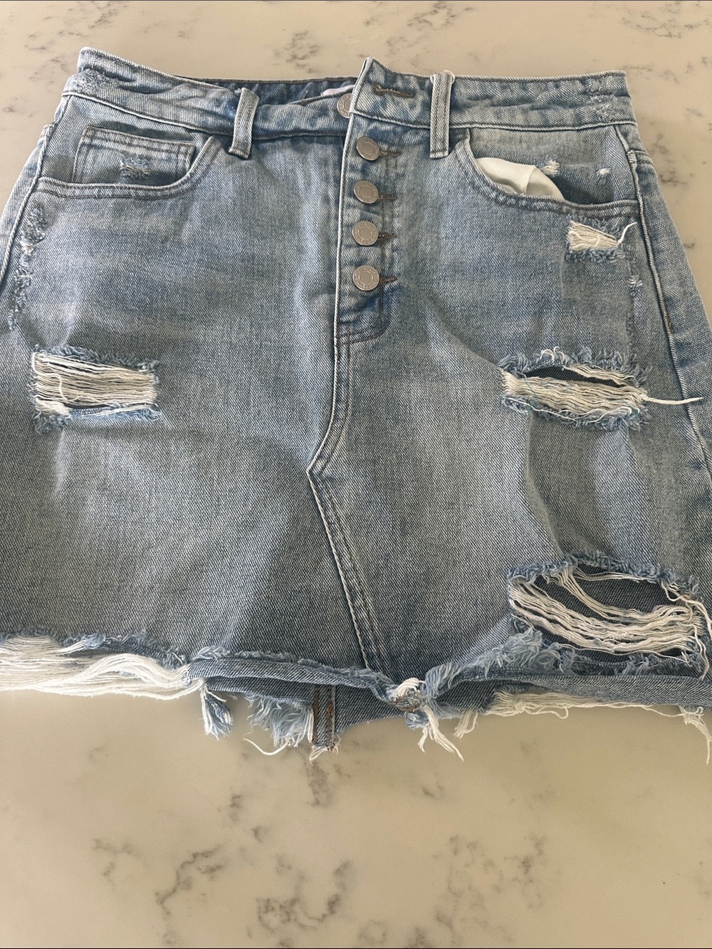 Distressed Light Blue Denim Mini Skirt - Picture 7 of 13